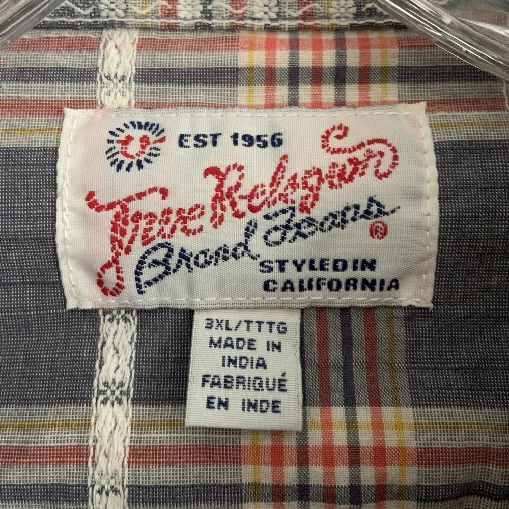 True Religion Plaid Western Pearl Snap Long Sleeve Shirt Men XXXL 3XL Cotton
